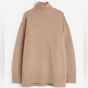 H&M Dark Beige Oversized Mock Turtleneck Sweater NEW!